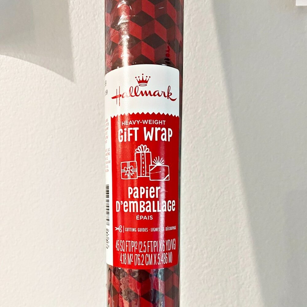 Hallmark Gift Wrap Heavy Duty Wrapping Paper Roll Wine Black Geometric Vntge USA